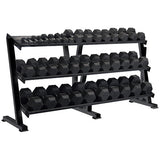 York Barbell 5-80 lbs (16 pairs) Rubber Coated Hex Dumbbells Set with Rack