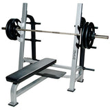 York Barbell Olympic Flat Bench with Gun Racks & Weight Storage - Silver - Strength Fitness Outlet