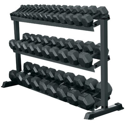York Barbell 5-75 lbs (15 Pairs) Rubber Coated Hex Dumbbells Set  with Rack